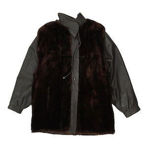 Vintage Womens Brown Leather Wool Coat | High End Luxury Jacket VTG
