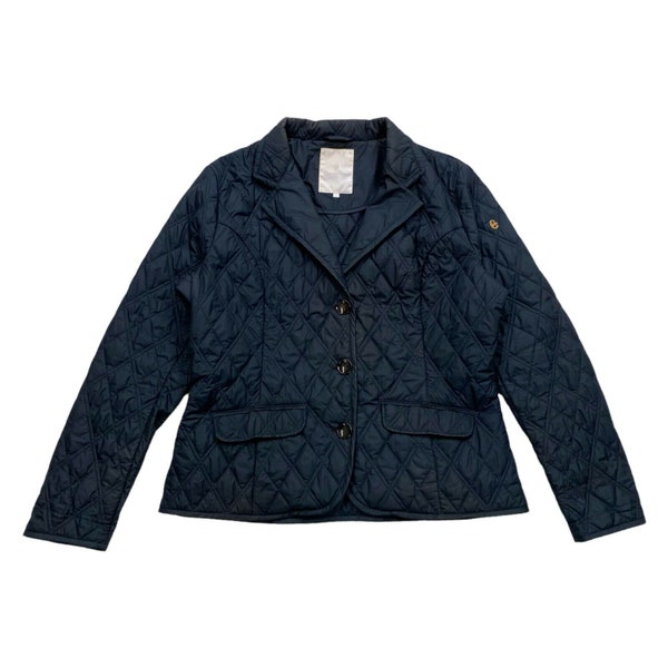 Conte Of Florence Womens Quilted Jacket | Vintage High End Designer Navy Blue