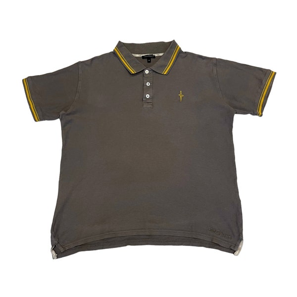 Cesare Paciotti Beachwear Polo Shirt | Vintage Designer Grey Yellow Medium VTG