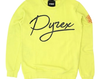 Pyrex Mens Yellow Cotton Crew Neck Sweatshirt | Vintage Designer Sweater VTG