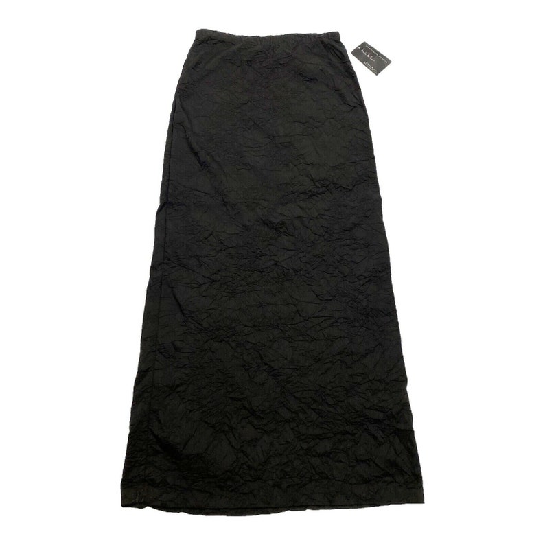 Nicole Miller Crinkled Maxi Skirt Vintage High End Stretchy Designer Black VTG