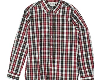 Brutus Trimfit Mens Red White Blue Check Button Down Collar Shirt | Vintage VTG