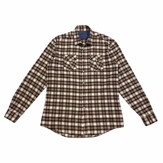 Grey Daniele Alessandrini Flannel Plaid Snap Popp… - image 1