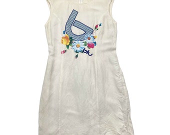 Byblos Floral Print Sleeveless White Shift Dress | Vintage High End Designer VTG