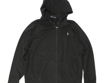 Polo Ralph Lauren Mens Black Full Zip Hoodie | Vintage High End Designer Hoody