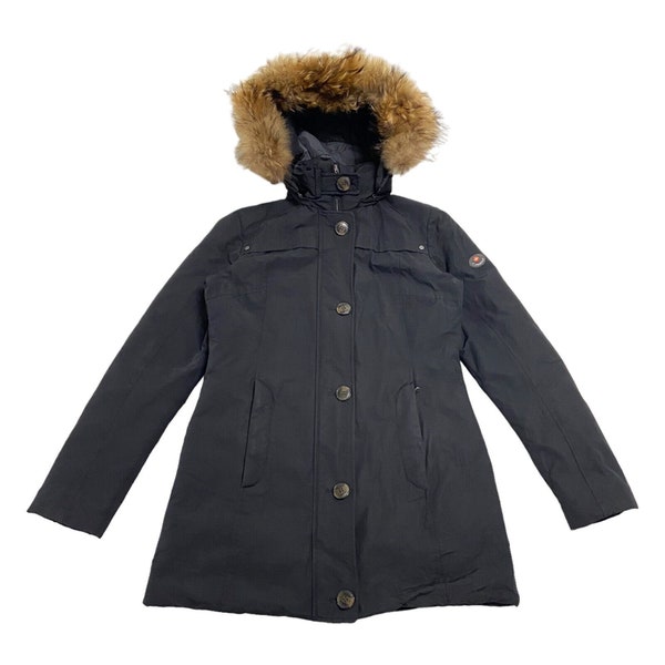 Manteau à capuche en fourrure rembourrée en duvet pour femmes des Canadiens | Parka noire de créateur d'hiver vintage