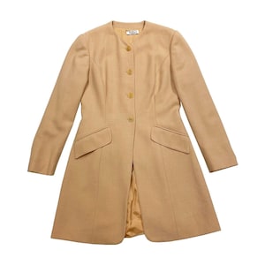 Marella Beige Collarless Overcoat | Vintage Womens Designer Formal Wool Coat