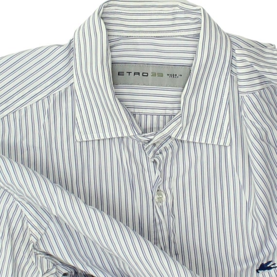 Etro Mens Blue White Striped Spread Collar Shirt … - image 3