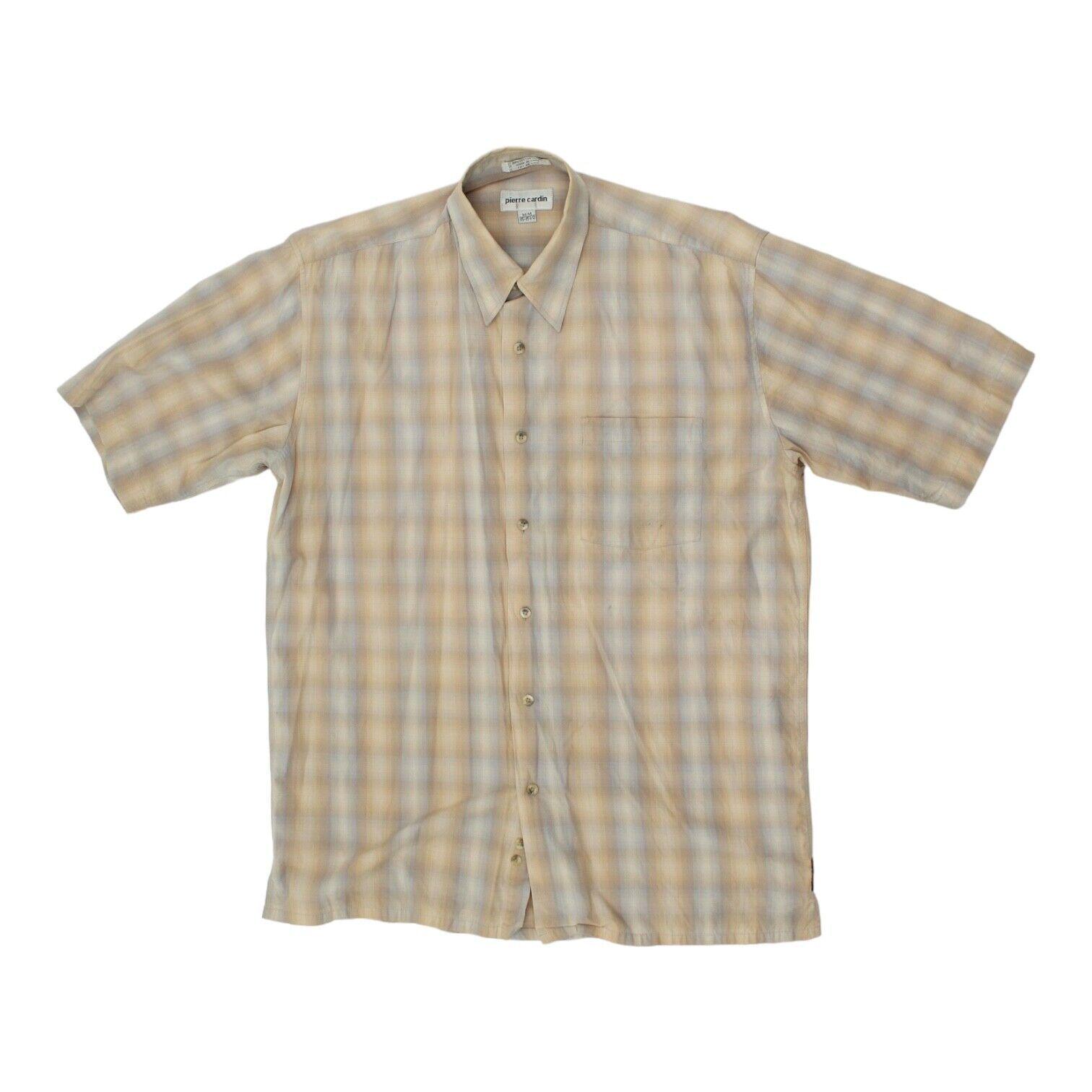 Pierre Cardin Mens Beige Short Sleeve Button Up Shirt | Vintage High End VTG