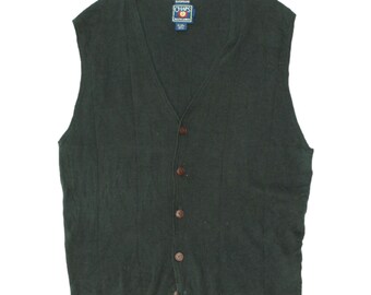 Chaps Ralph Lauren Green Linen Cotton Button Up Sweater Vest | Vintage Designer