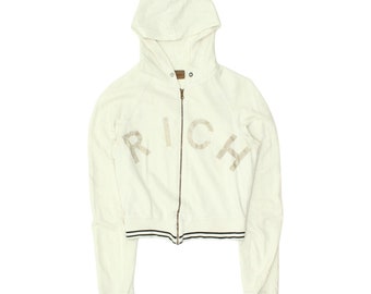 Richmond Womens White Cropped Full Zip Hoodie | Vintage High End Designer Hoody