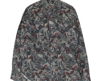 Salvatore Ferragamo Mens All Over Feather Print Shirt | Vintage Luxury Designer