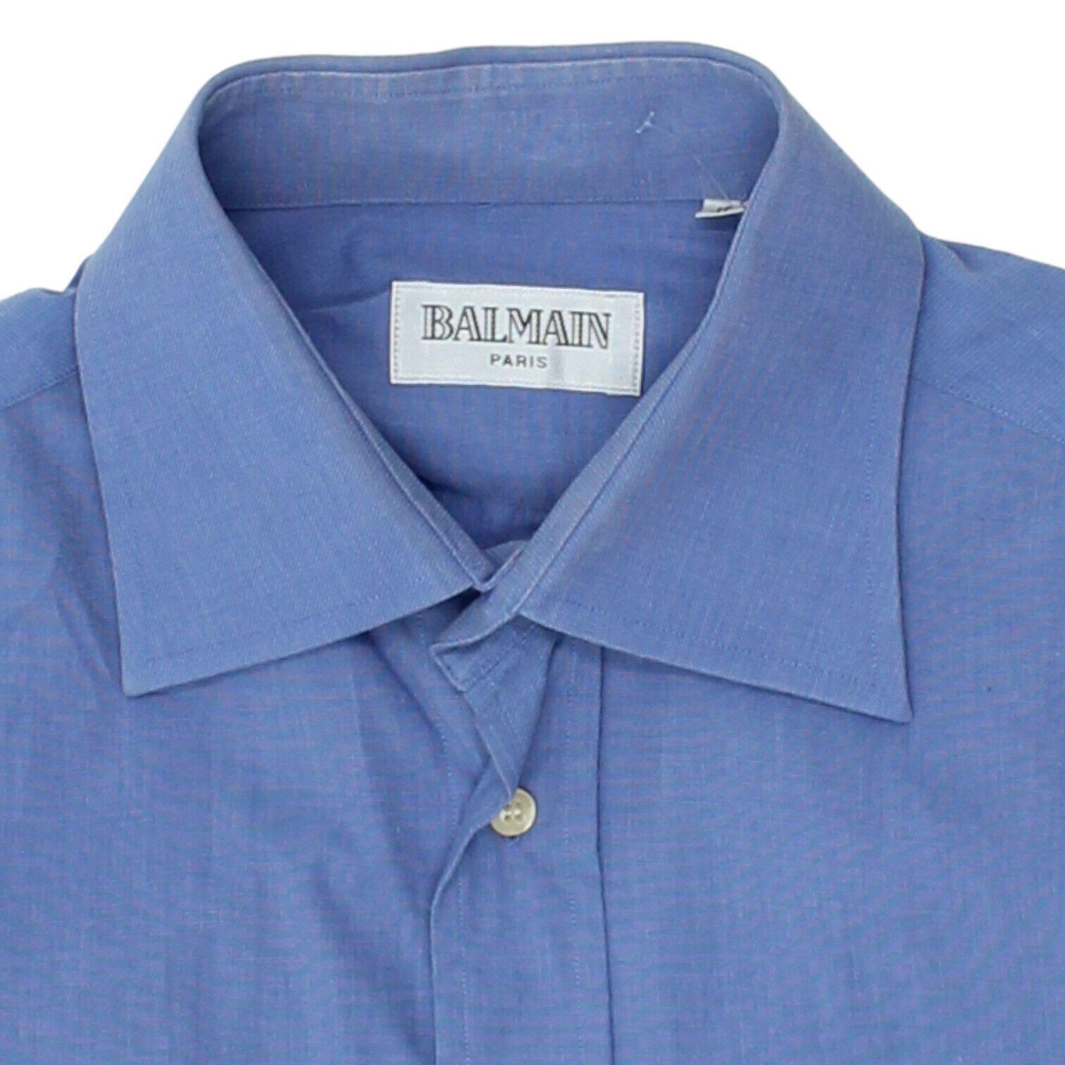 MoralFibersShop Balmain Paris Mens Blue Button Up Shirt Vintage High End Formal Designer Vtg
