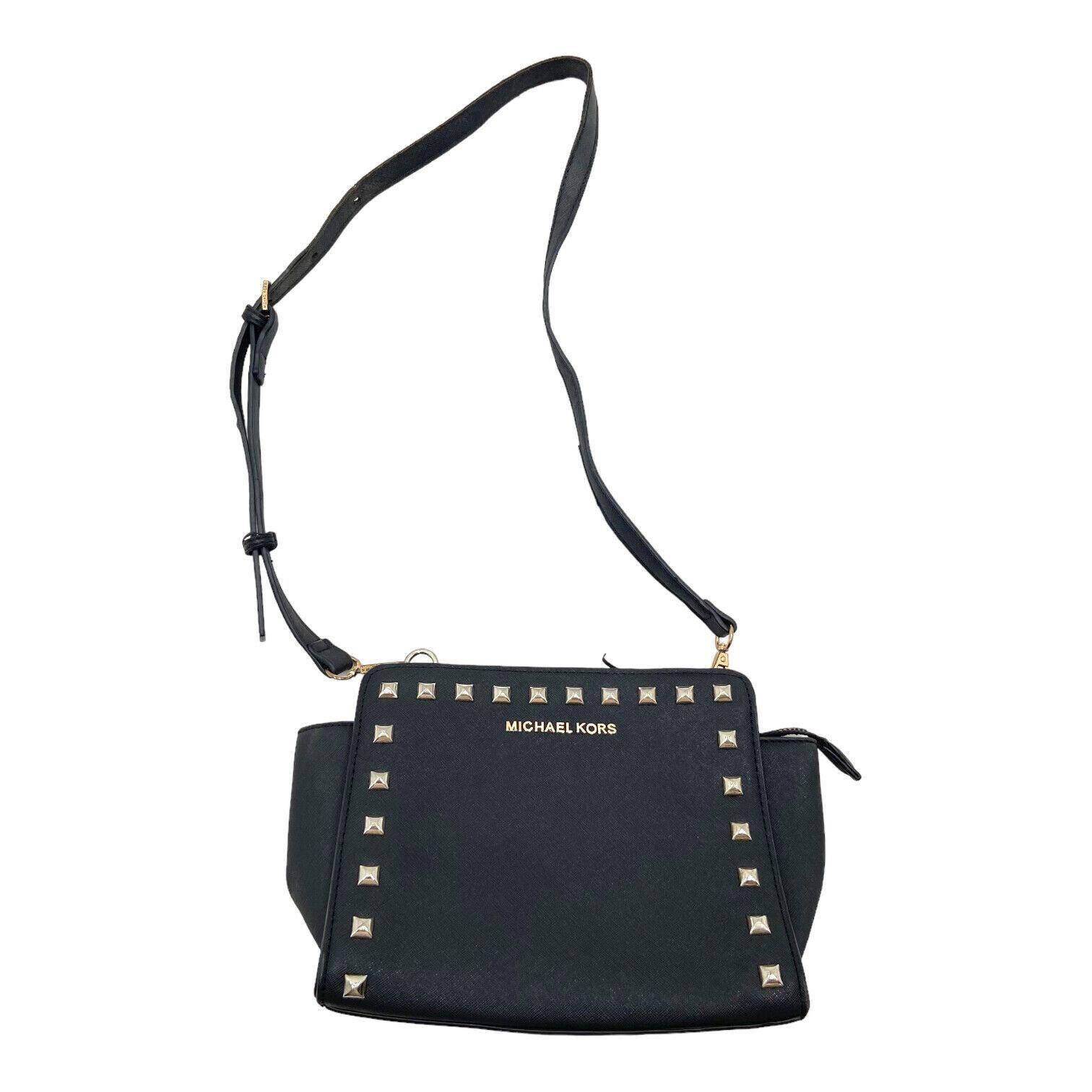 Michael Kors Womens Black Faux Leather Selma Studded Handbag Crossbody Bag Etsy