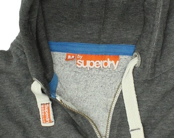 Superdry Mens Grey Full Zip Logo Hoodie | Vintage Casual Designer Hoody VTG