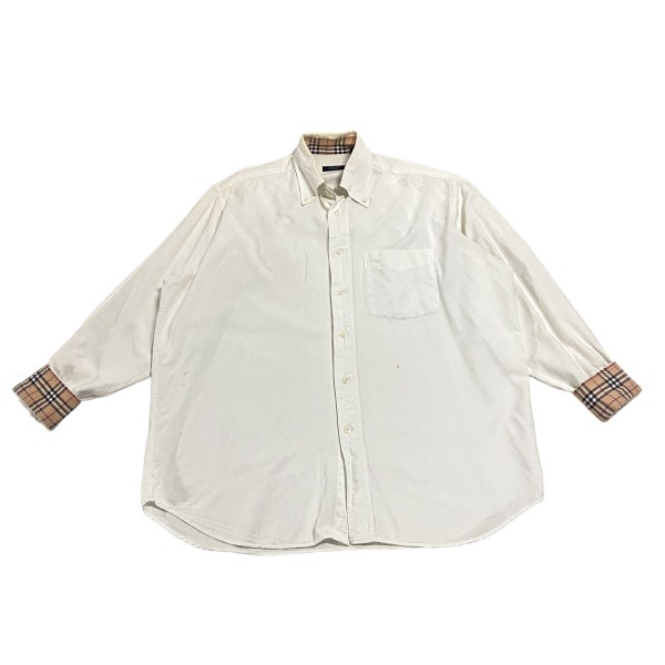 Burberry London Nova Check Button Up Shirt | Vintage High End Luxury White VTG