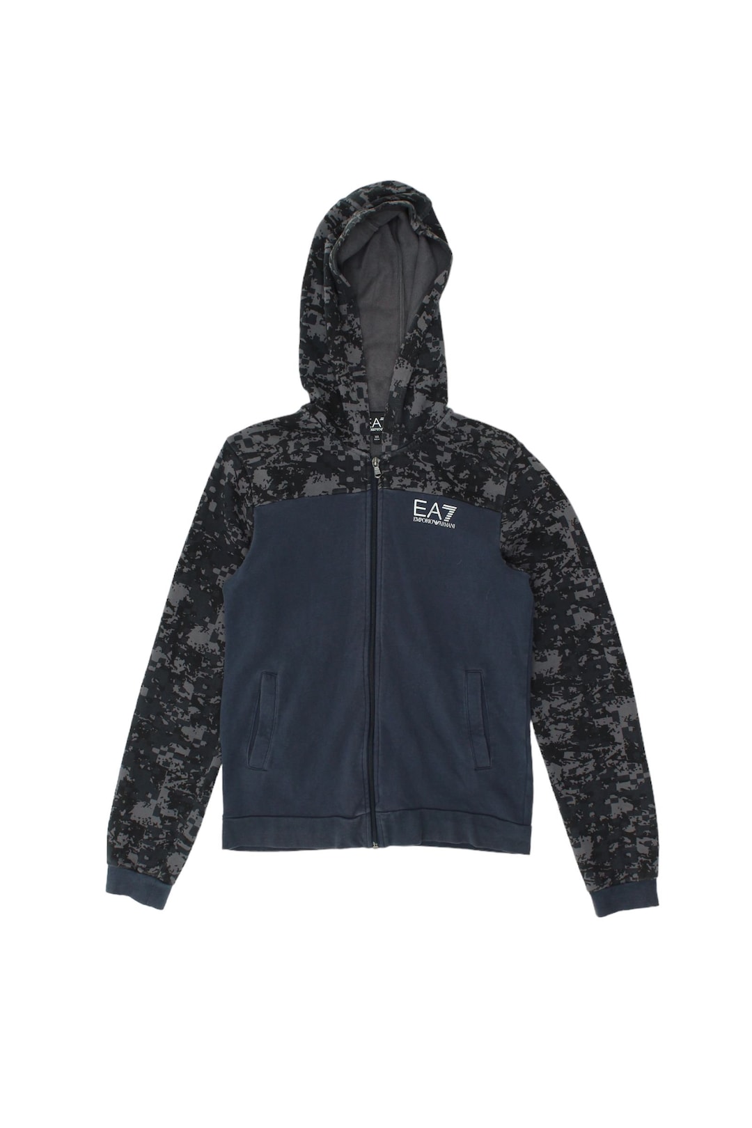 【EMPORIO ARMANI】 Men's Bulldog Embroidered Hoodie: ★ Navy Emporio Armani French Bulldog-Embroidered Hoodie - Hoodies