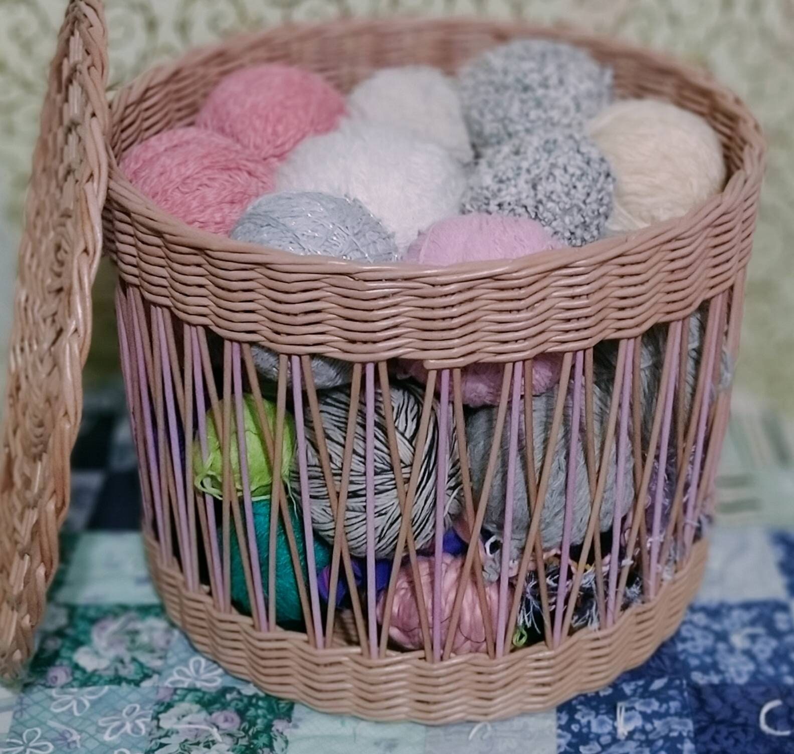 Round laundry basket Yarn storage basket Craft basket Etsy