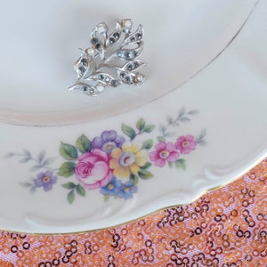 Vintage Floral Brooch / Silver & Black