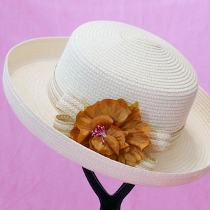 Vintage Spring Straw Boater Hat with Florals
