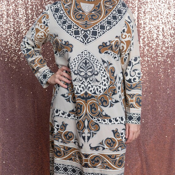 1960's Abstract Brown Dress by Mr. Dino