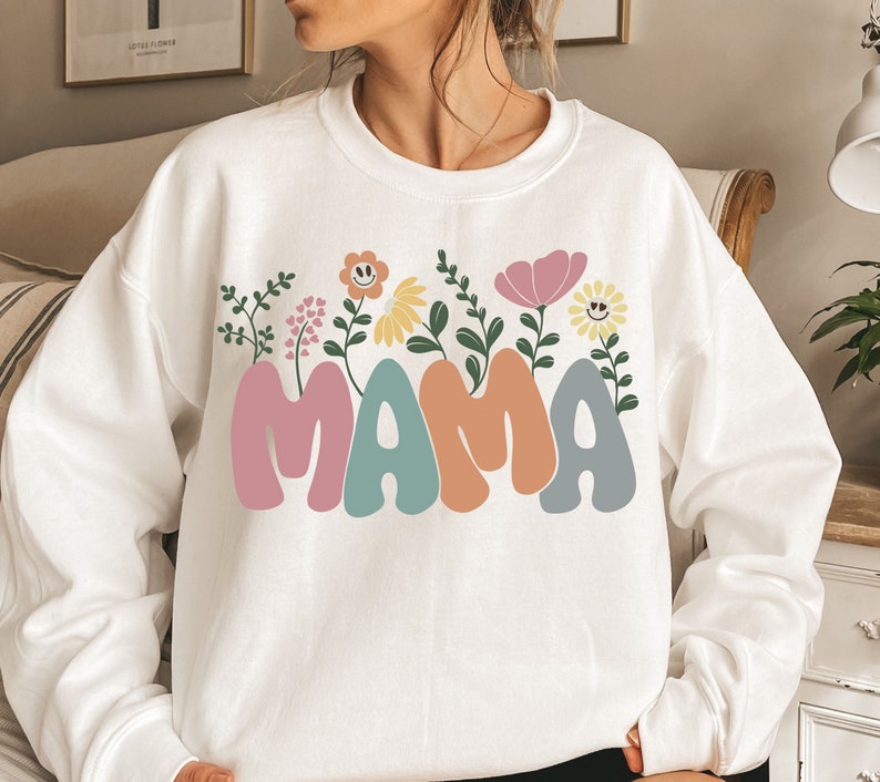 Mama Spring Flower Shirt Retro Mom Sweatshirt Mother's | Etsy