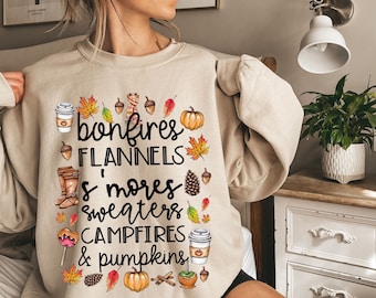 Herbst Sweatshirt, Bonfires Smores Crewneck, Herbst Worte Sweatshirt, Herbst Crewneck, Fall Vibes Shirt, Bonfires Flannels Smores Campfire Shirt