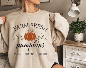 Herbst Sweatshirt, Farm Fresh Pumpkins Sweatshirt, Pumpkin Crewneck, Herbst Crewneck, Herbst Lover Sweatshirt, Kürbis Aufnäher Sweatshirt