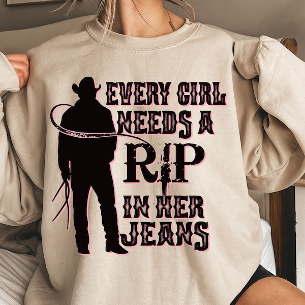 Every Girl Needs A RIP In Her Jeans Sweatshirt