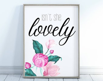 Isn&#39;t she lovely, nursery wall decor, girls room wall art, nursery wall art, babys room, baby girl wall art, Stevie Wonder quote wall art