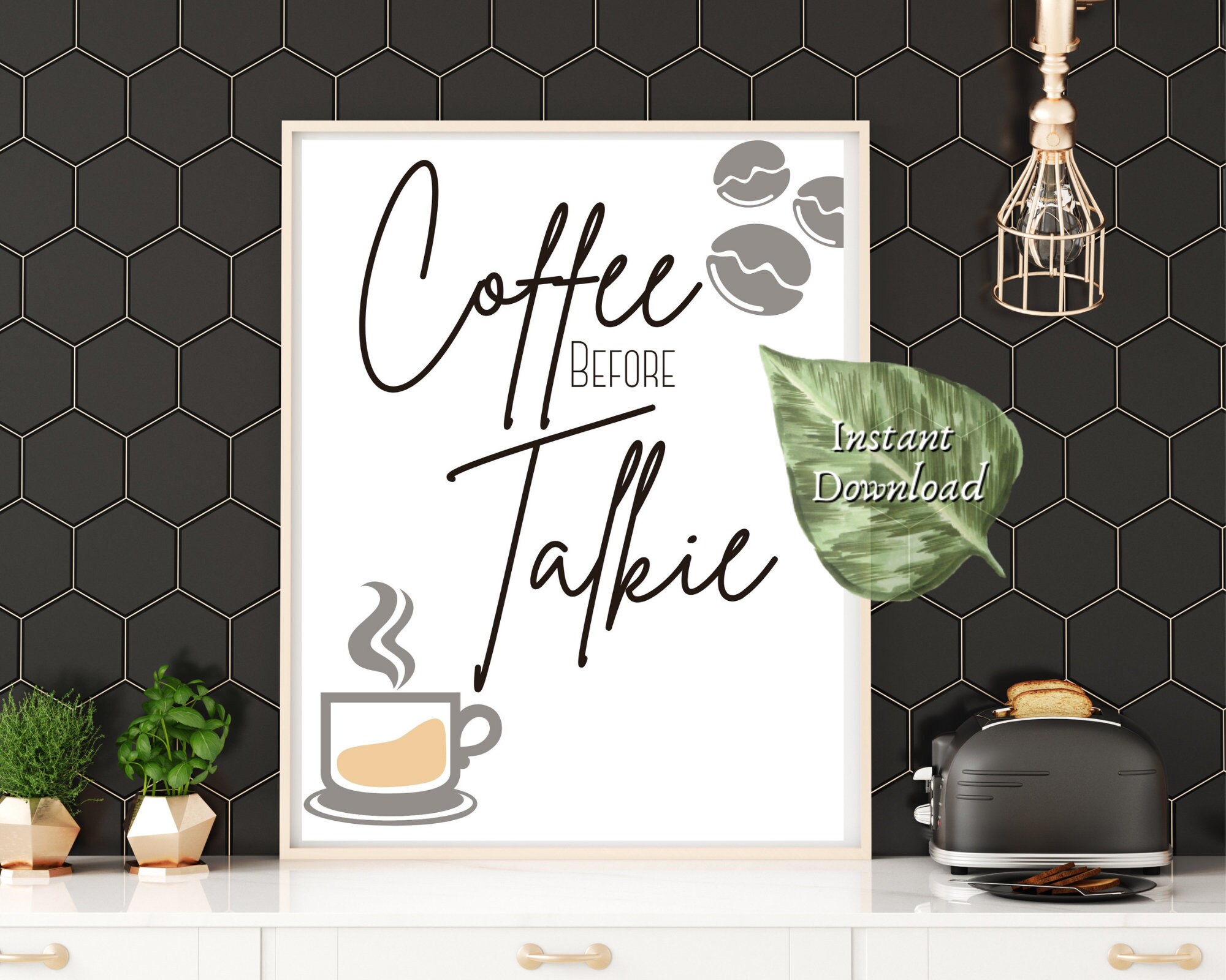 Impresión de arte digital Coffee Before Talkie, decoración de la cocina, impresiones de adictos al café, arte minimalista, letrero de cafetería, arte de la pared del café, decoración del hogar