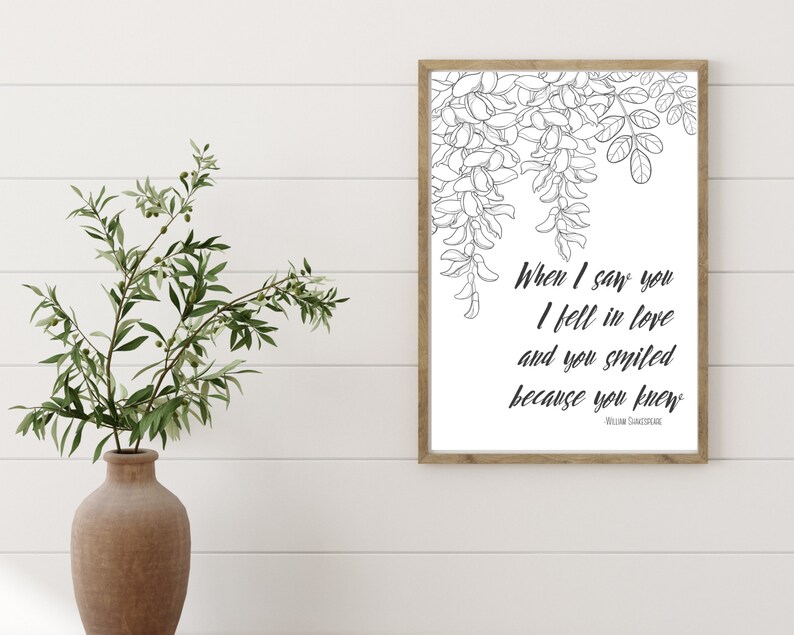 When I Saw You I Fell In Love Shakespeare Quotes When I saw you I fell in love Shakespeare quote wall art | Etsy