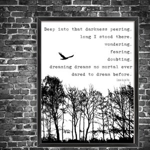 The Raven, Edgar Allen Poe Quote, Poe Quotes,  poetry wall art, quote wall art, The Raven quote, literary wall art, dark quotes, Poe prints