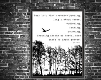 El Cuervo, Cita de Edgar Allen Poe, Citas de Poe, arte de pared de poesía, arte de pared de citas, cita de El Cuervo, arte de pared literario, citas oscuras, grabados de Poe