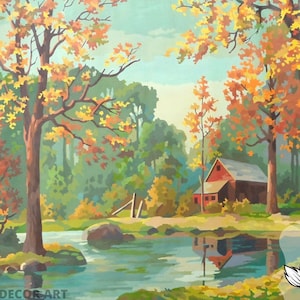 Autumn Trees PAINT by NUMBER Kit for Adult , DIY Nature Vintage Style Art , Easy Beginner Acrylic Painting Kit,Vintage Decor Gift
