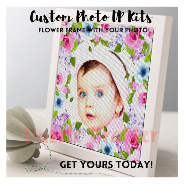 Personalised Diamond Painting Kit with your own photo with roses border frame - Custom Photo 5D Full Drill Handmade DIY Kit