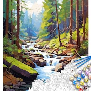 River Stream PAINT by NUMBER Kit for Adult Forest River Landscape Easy Beginner Acrylic Painting DIY Kits Art Custom Canvas Gift For Mom Dad