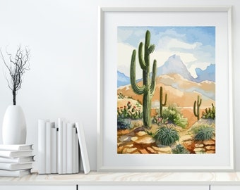 Desert Landscape PAINT by NUMBER Kit, Cactus Flowers Sunset Mountain View , Easy DIY Beginners Acrylic Painting Kit , Wall Art Gift