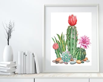 Kit di pittura con i numeri per principianti, hobby per bambini e adulti, cactus verde con fiore, paesaggio desertico, facile regalo di decorazione per pittura acrilica fai da te