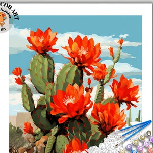 Cactus Flowers PAINT by NUMBERS Kit Adult Desert Landscape Painting DIY Color by Numbers Easy Beginners Kit Gift For Mom Outdoor Scenic Art