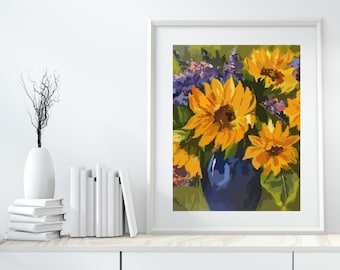 Kit de pintura por números de girasoles para adultos, flores de jardín, bricolaje fácil, kit de pintura acrílica para principiantes, arte de pared para sala de estar y dormitorio, regalo de Navidad para mamá