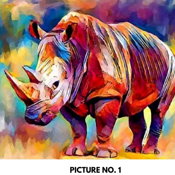 Paint by Numbers DIY Kit for Adults  ,Animal Rhino Abstract Bold Colorful Portrait, Easy Beginner's Acrylic Painting Wall Art Gift