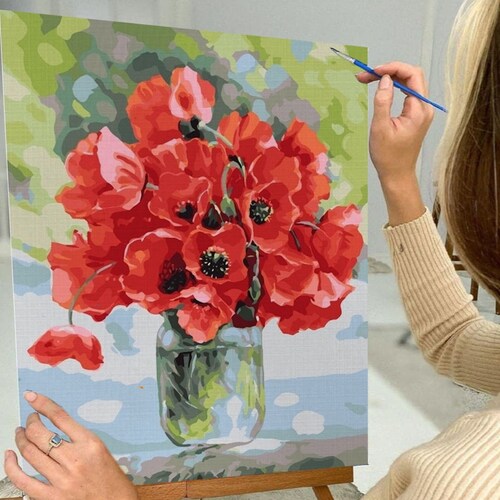 Red Poppy Flower Paint by Number Kit Flower Poppies Still Etsy