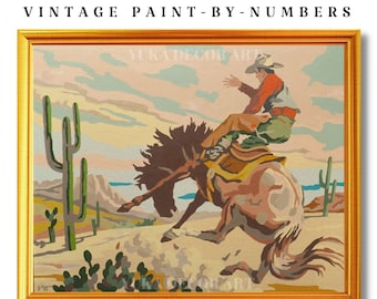 Vintage Inspired PAINT by NUMBER Kit Adult Desert Travelling Cowboy Painting  Easy Beginner Acrylic Painting DIY Vintage Style Decor Gift Dad 