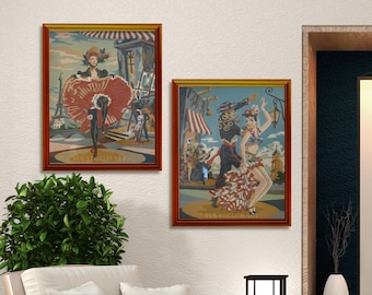 Vintage Paint By Number Set of 2, Flamenco  Dancer Couple, Gift for Mom Grandmom, Vintage Wall Art