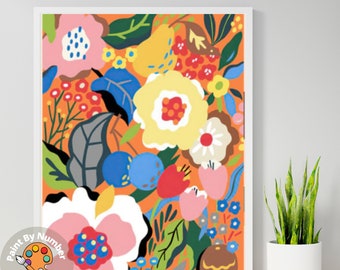 Modern Flowers  PAINT by NUMBER Kit for Adults ,Garden Bouquet ,Easy Beginners Acrylic Paint DIY Kit ,Living Bedroom Wall Art Decor