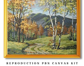 Kit de pintura por números de montaña escénica para adultos, arte de bricolaje de estilo vintage de naturaleza forestal, kit de pintura acrílica fácil, regalo de decoración vintage