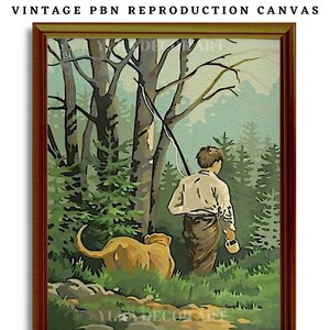 Vintage PAINT by NUMBERS for Adult, Boy Fishing In Stream, Easy Beginner Acrylic Painting  Kit,Vintage Decor Gift