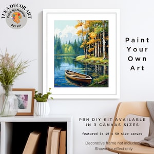 Fall Trees PAINT by NUMBER Kit Adult Painting DIY by Numbers Craft Set Easy Beginners Acrylic Paint Kit Rustic Holiday Cabin Wall Decor Gift