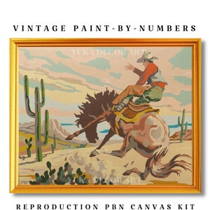 Vintage PAINT by NUMBER Kit Adult Cowboy Desert Art Easy Beginner Acrylic Painting DIY Kit Vintage Cabin Decor Gift Dad Grandfather